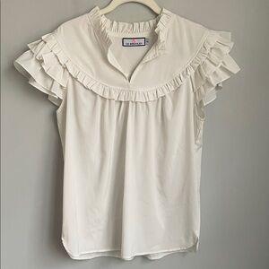 CK Bradley Ivory Ruffled Short Sleeve Pullover Blouse Size Medium